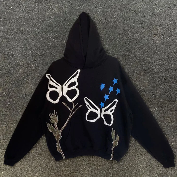 Street fashion butterfly print hooded sweatshirt