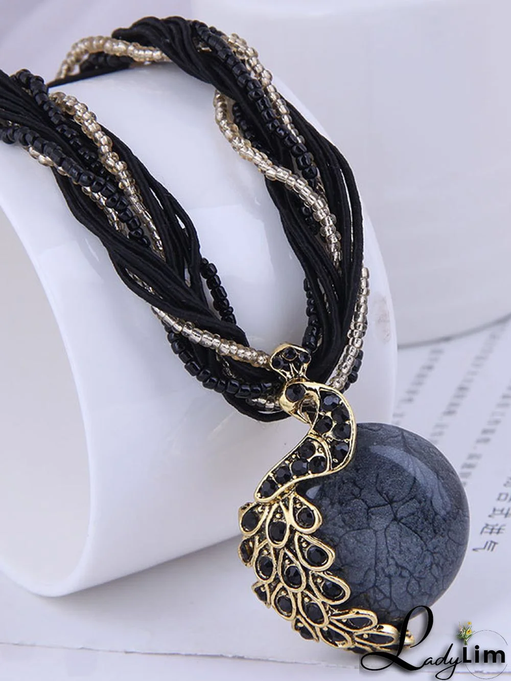 Vintage Boho Alloy Peacock Rhinestone Pendant Wishbone Necklaces