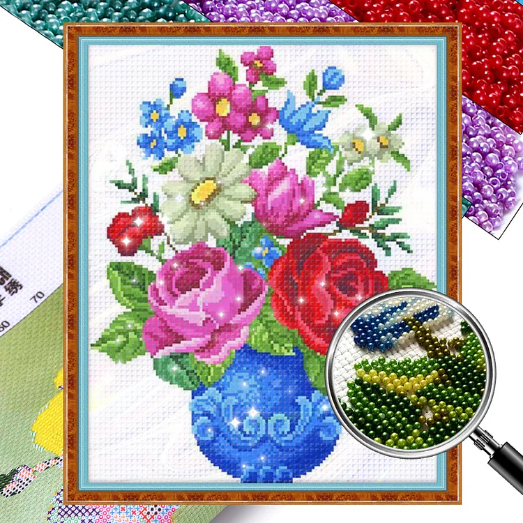 【Bead embroidery】 Blue Bottle Rose (46*54cm) 9CT Stamped Cross Stitch gbfke