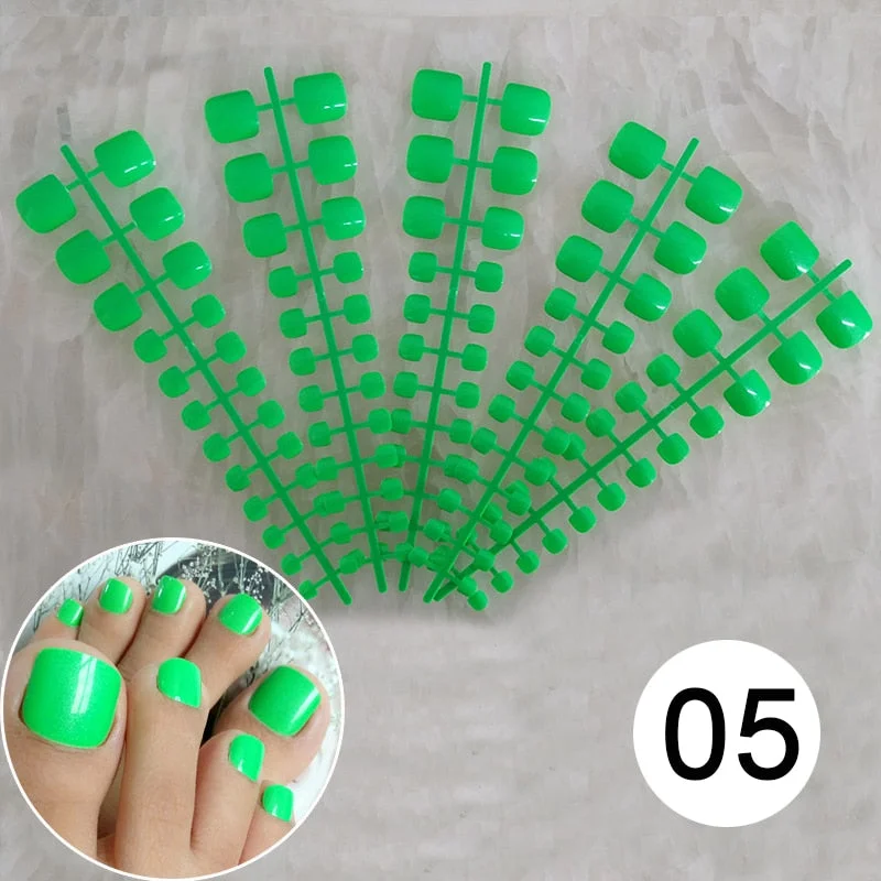 Mixed 5 Colors full cover false nails short foot fake nails Candy Color 24pcs/set press on nails foot toe french nail art tips-Nail Inspo