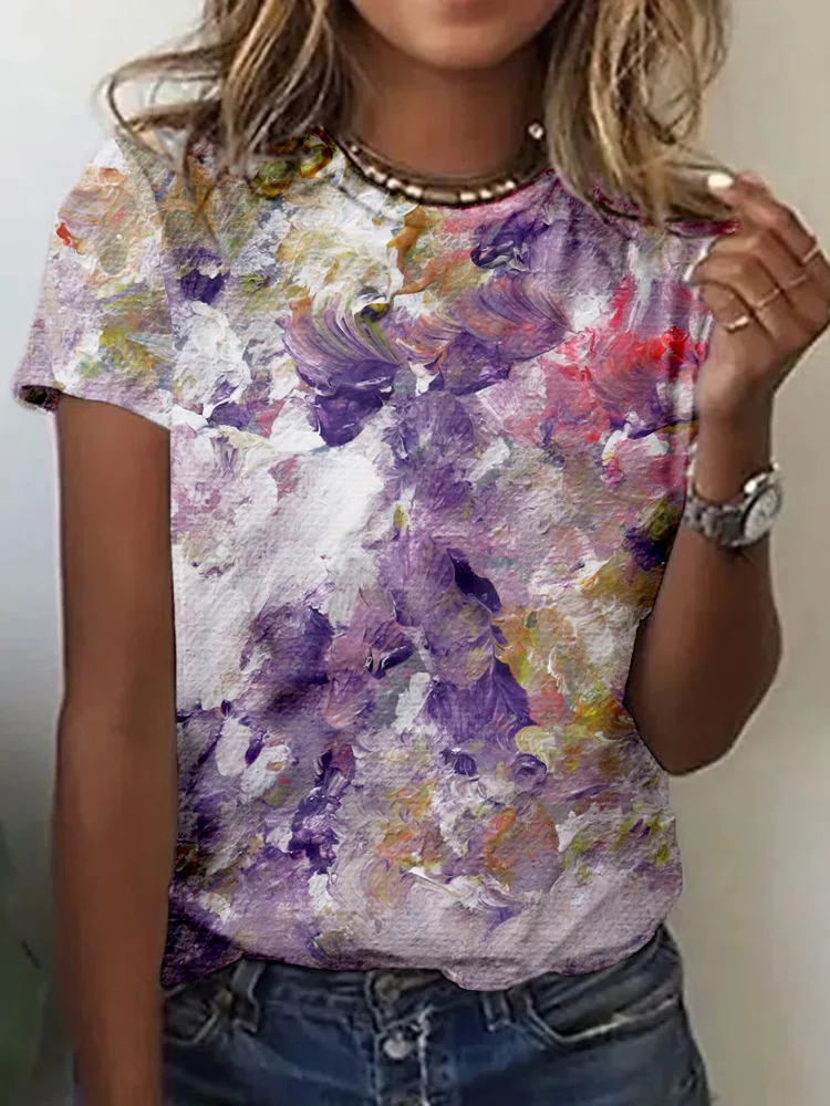 Lavender Inspired Pattern Crew Neck Comfy Shirt
