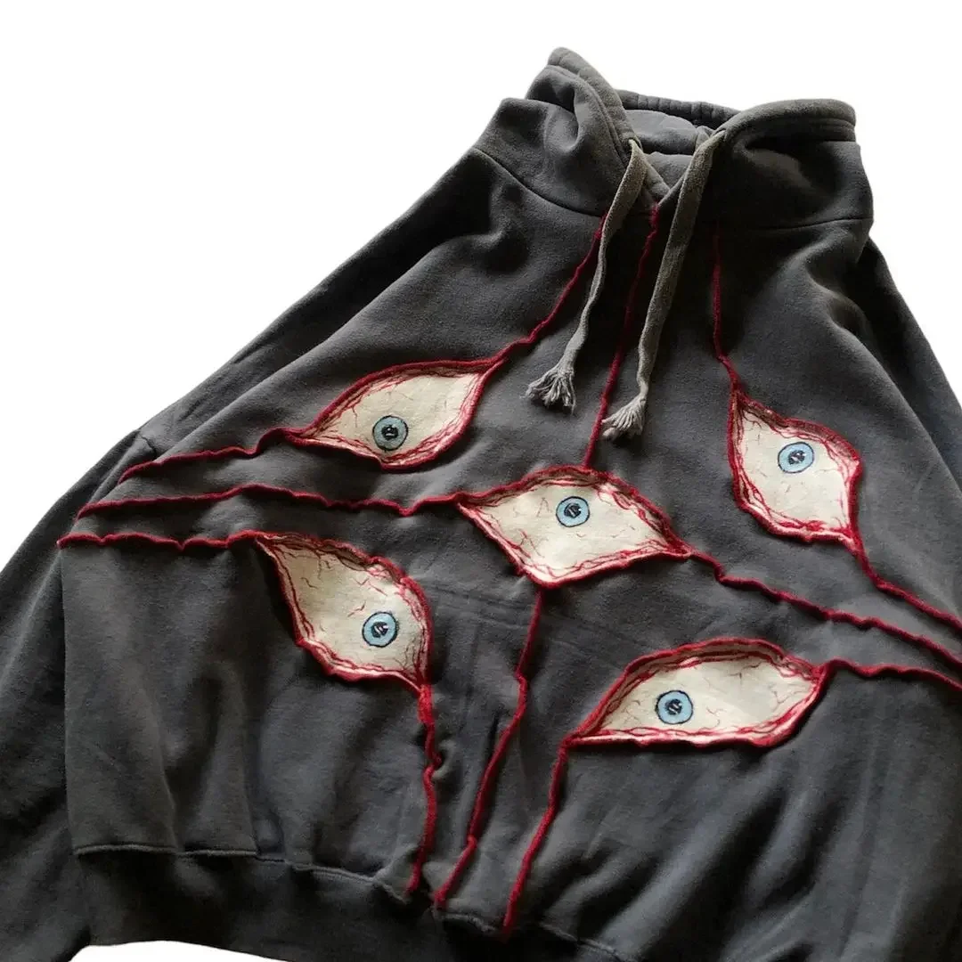 Aonga Sweatshirt Hoodies Y2K Streetwear Goth Punk K Pop Clothes Anime Hoodie Eye Patchwork Loose Pullover Retro Harajuku Casual Tops aonga