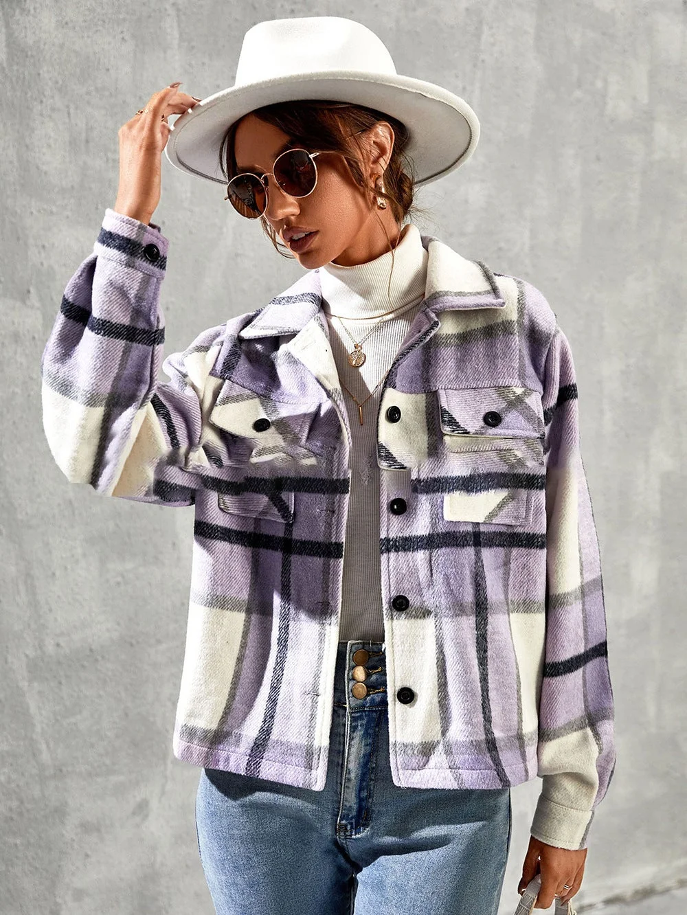 Womens Winter Coat Casual Plaid Jacket