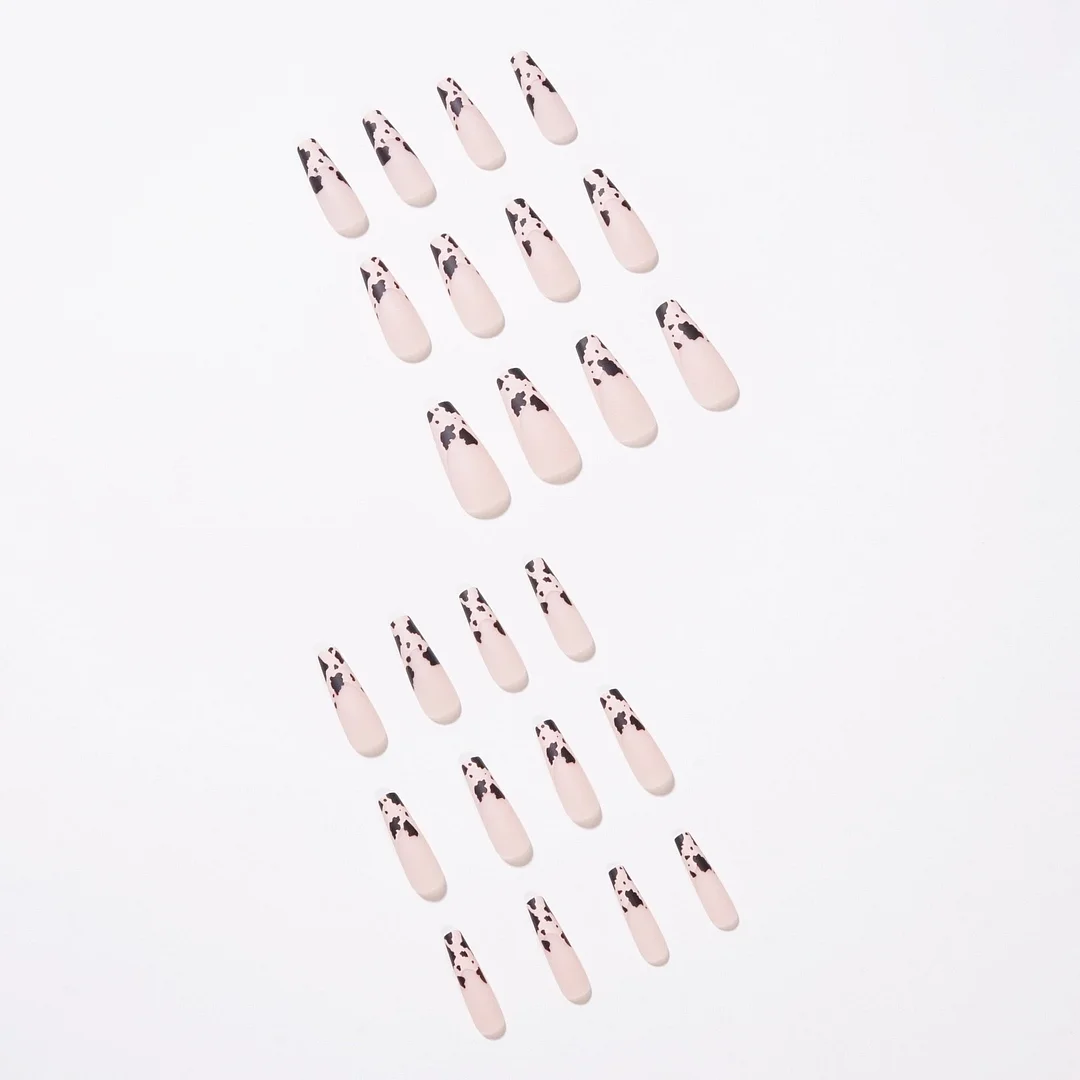 Long Coffin Fake Nails Coffee Color Leopard Full Cover False Nails DIY Glue Press On Nails Nail Supplies French Ballerina Nails