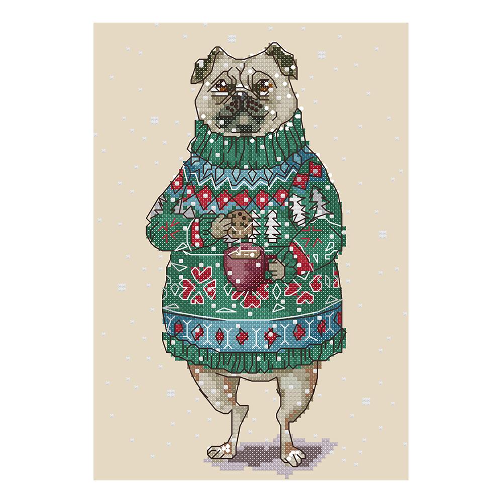 

Dog Drinking Coffee - 14CT Stamped Cross Stitch - 19*28cm, 501 Original