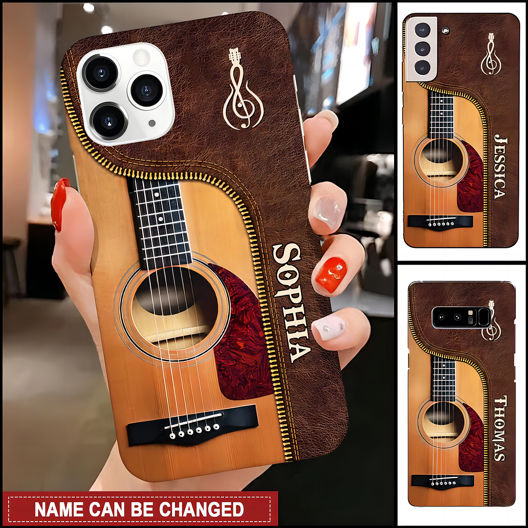Guitar Leather Pattern Personalized Glass Phone Case