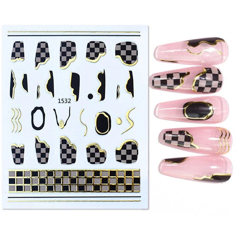 1Pc Black White French 3D Nail Sticker Hollow Painting Nail Trasnfer Sliders Manicure Butterfly Star Heart Pattern Nail Decor-Nail Inspo