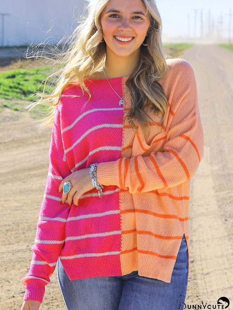 Multicolored Striped Colorblock Oversized Knit Jumper