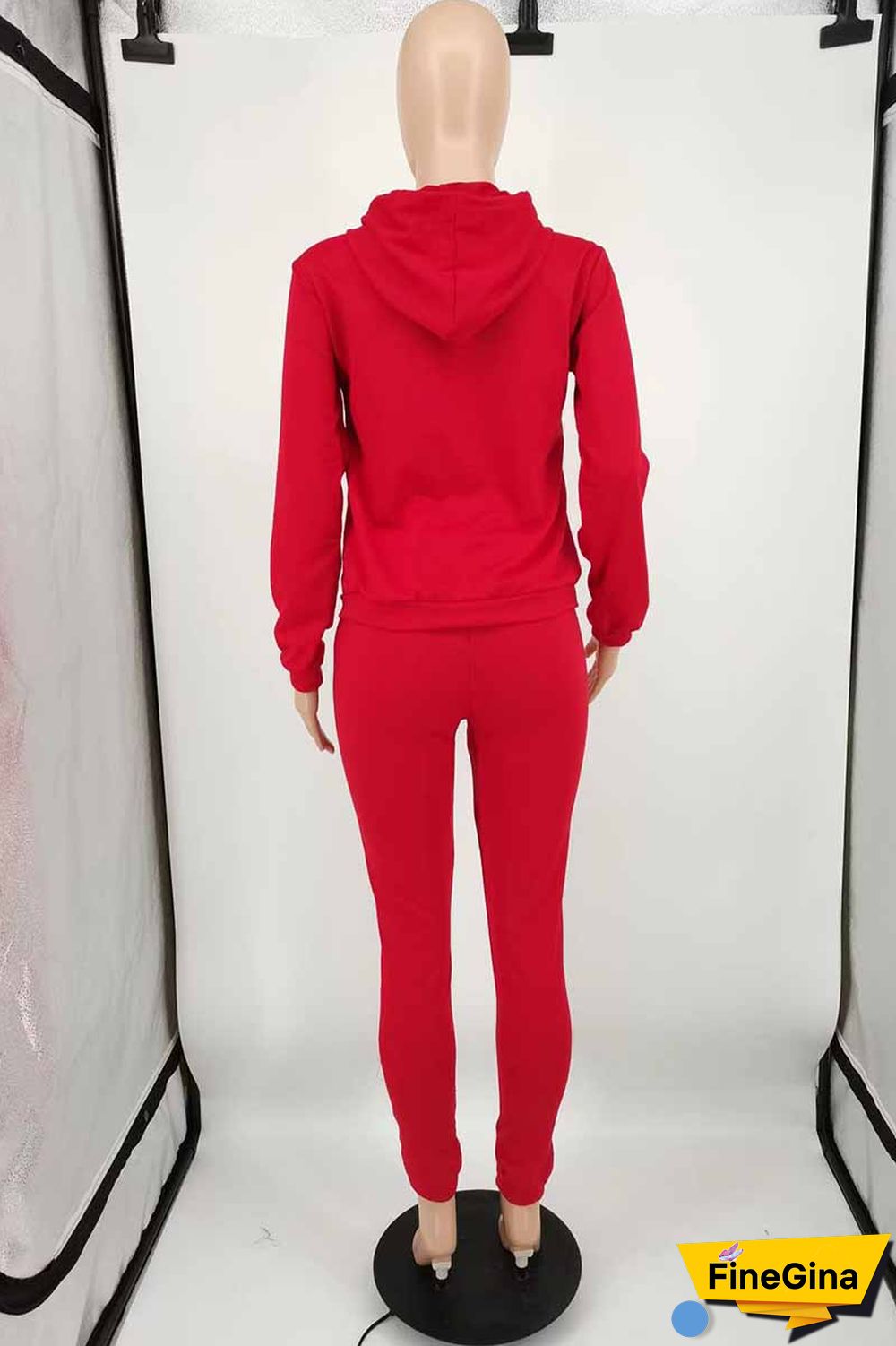 Red Casual Print Letter Hooded Collar Long Sleeve Two Pieces