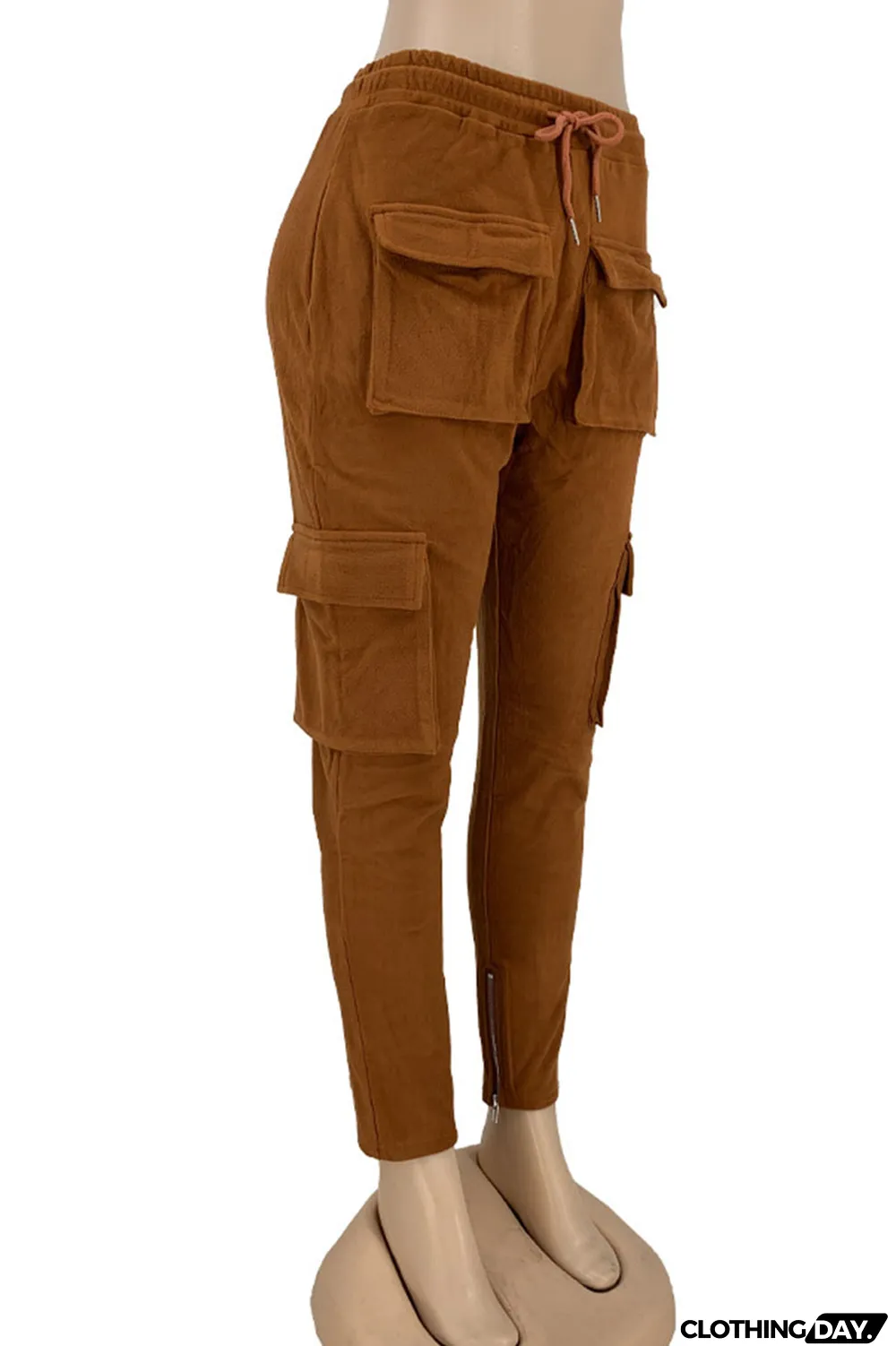 Yellow Street Solid Split Joint Pocket Straight High Waist Straight Patchwork Bottoms