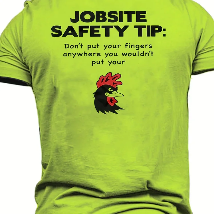 CAMEL COUPONS Men's Funny Jobsite Safety Tip Print T-shirt - Comfortable Graphic Tee For Summer, Perfect For Work Or Play