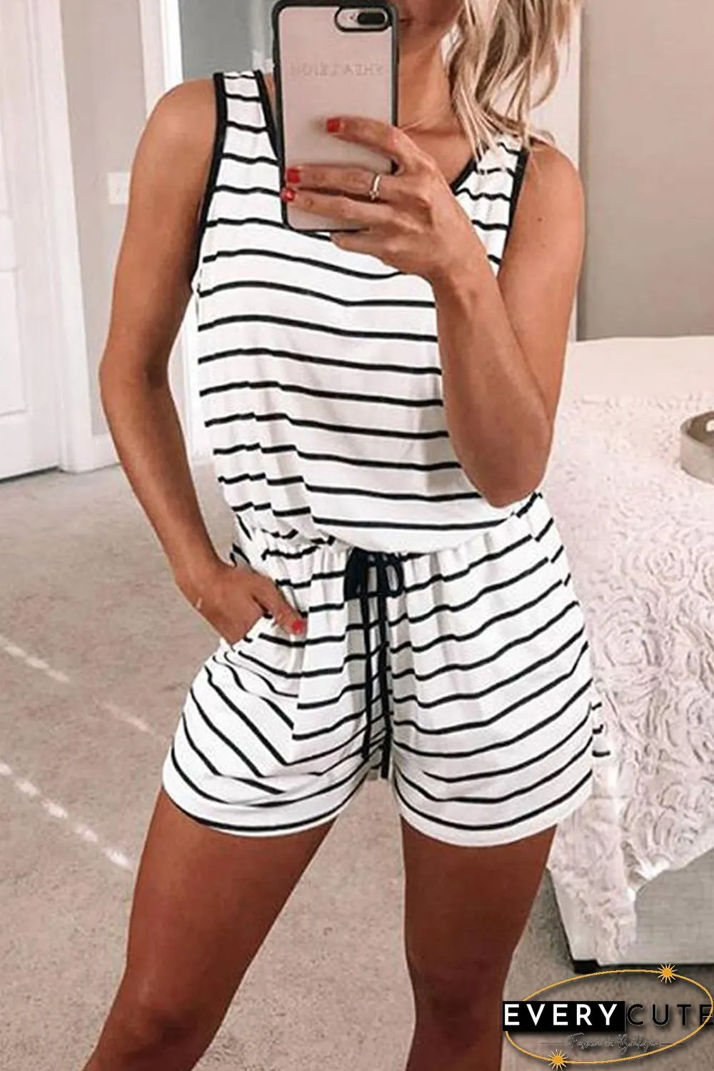 Striped Sleeveless Lounging Romper