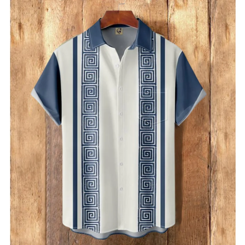 Men's multicolor lattice pattern cotton linen shirt