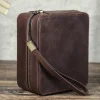 Retro Crazy Horse Leather Multifunctional Portable Travel Glasses Watch Jewelry Storage Box, Shockproof Genuine Leather Watch Box