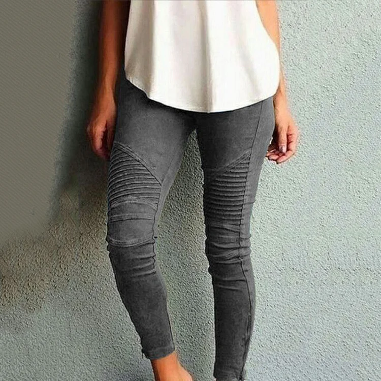 Solid Color Elastic Waistband Skinny Pencil Pant