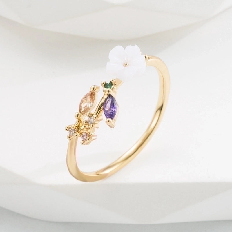 Fashion Oval Flower Copper Rings Inlay Zircon Copper Rings