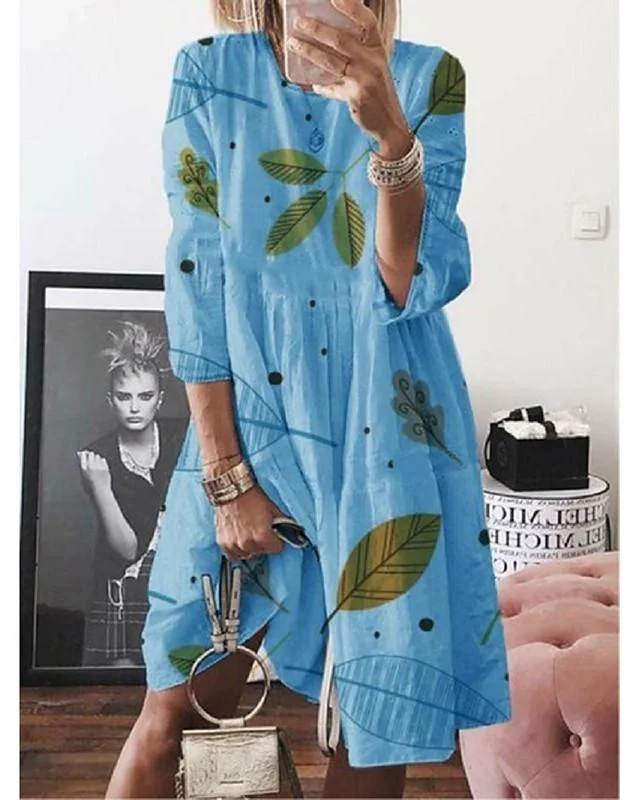 Women's T-Shirt Dress Tee Dress Knee Length Dress 3/4 Length Sleeve Print Patchwork Print Summer Work Casual White Blue Red Yellow