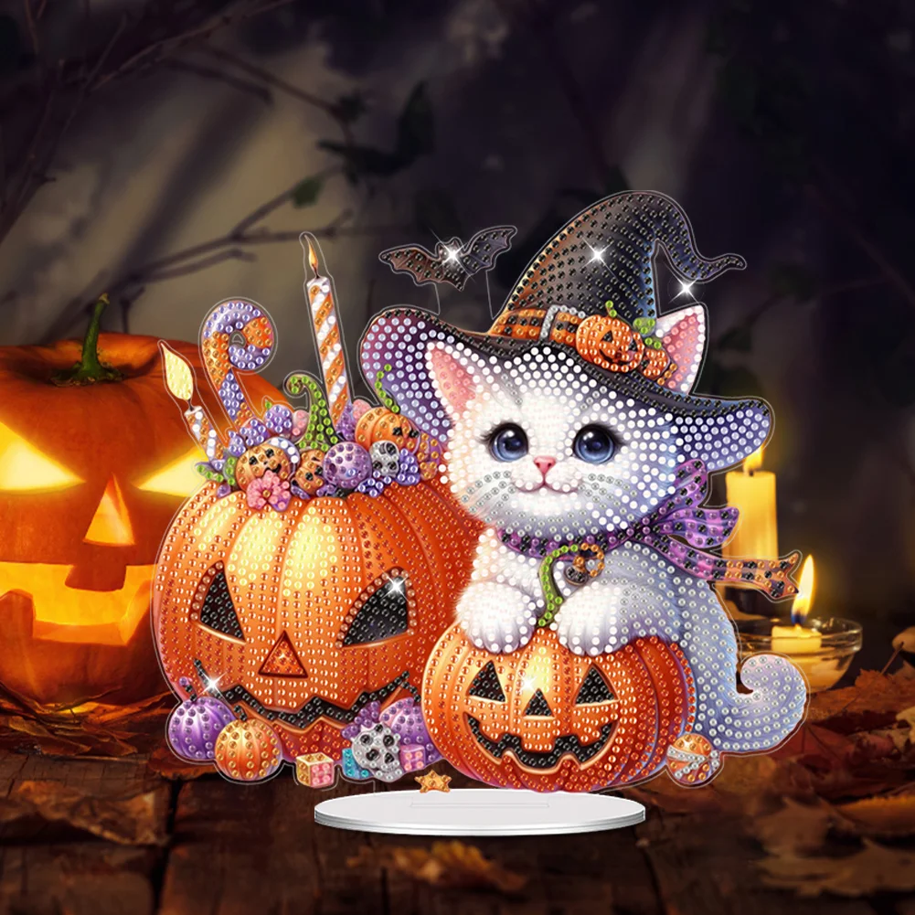 Acrylic Halloween Cat Diamond Painting Desktop Decorations for Home Office Decor