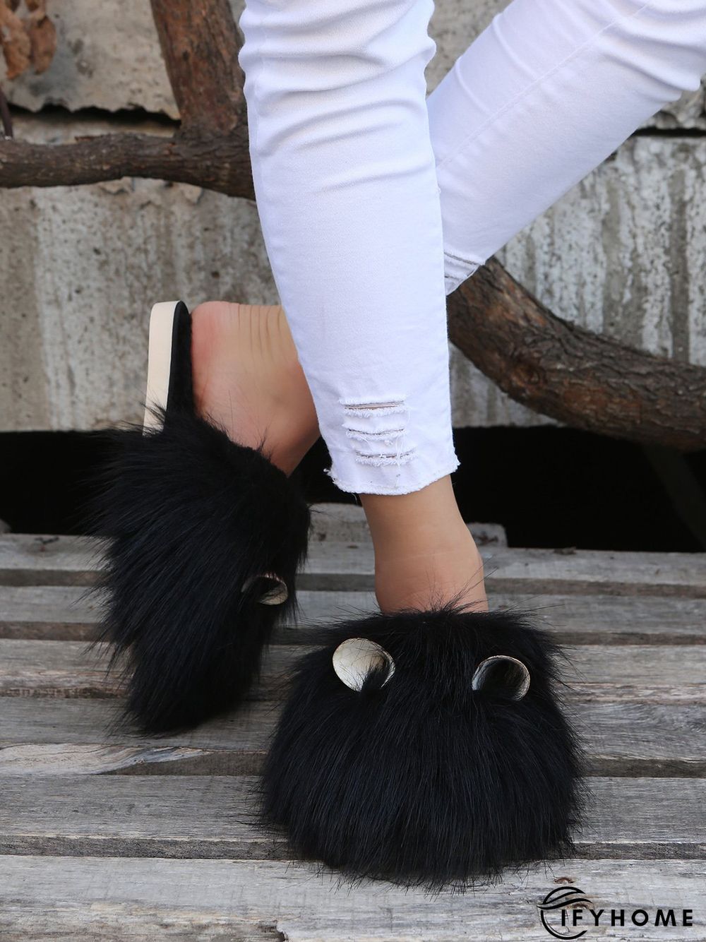 Cute Cat Ears Mohair Warm Fleece Indoor Slippers | IFYHOME