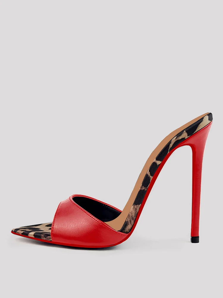 100mm/120mm Women's Open Toe Sandals Stiletto Red Bottom High Heels Vegan Mules Matte Leopard Shoes
