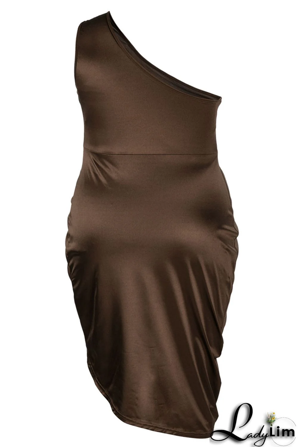 Blue Sexy Solid Patchwork Fold Asymmetrical Oblique Collar Irregular Dress Plus Size Dresses