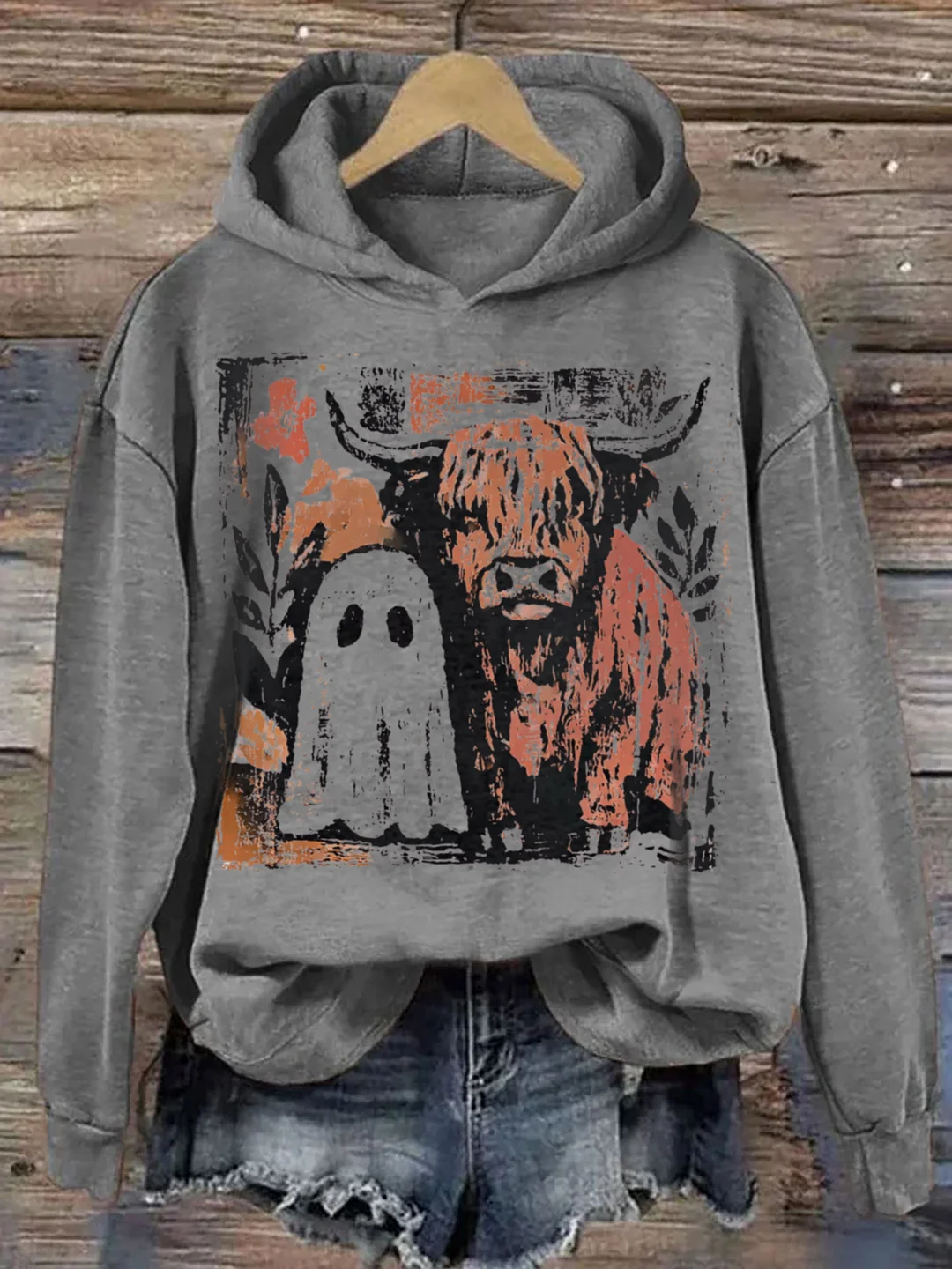 Cute Fall Highland Cow Ghost Hoodie