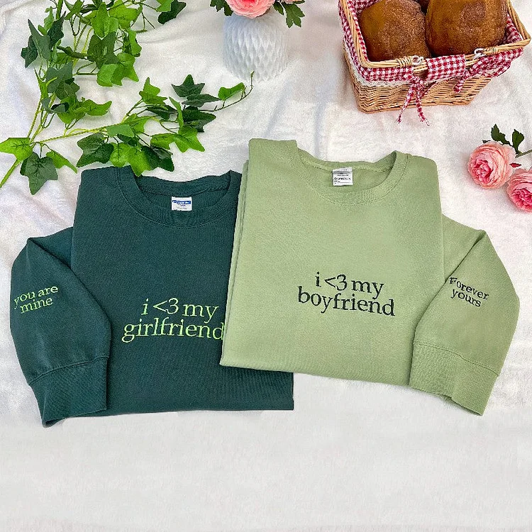 Personalized Couple Embroidered Sweatshirt Hoodie Initial on Sleeve