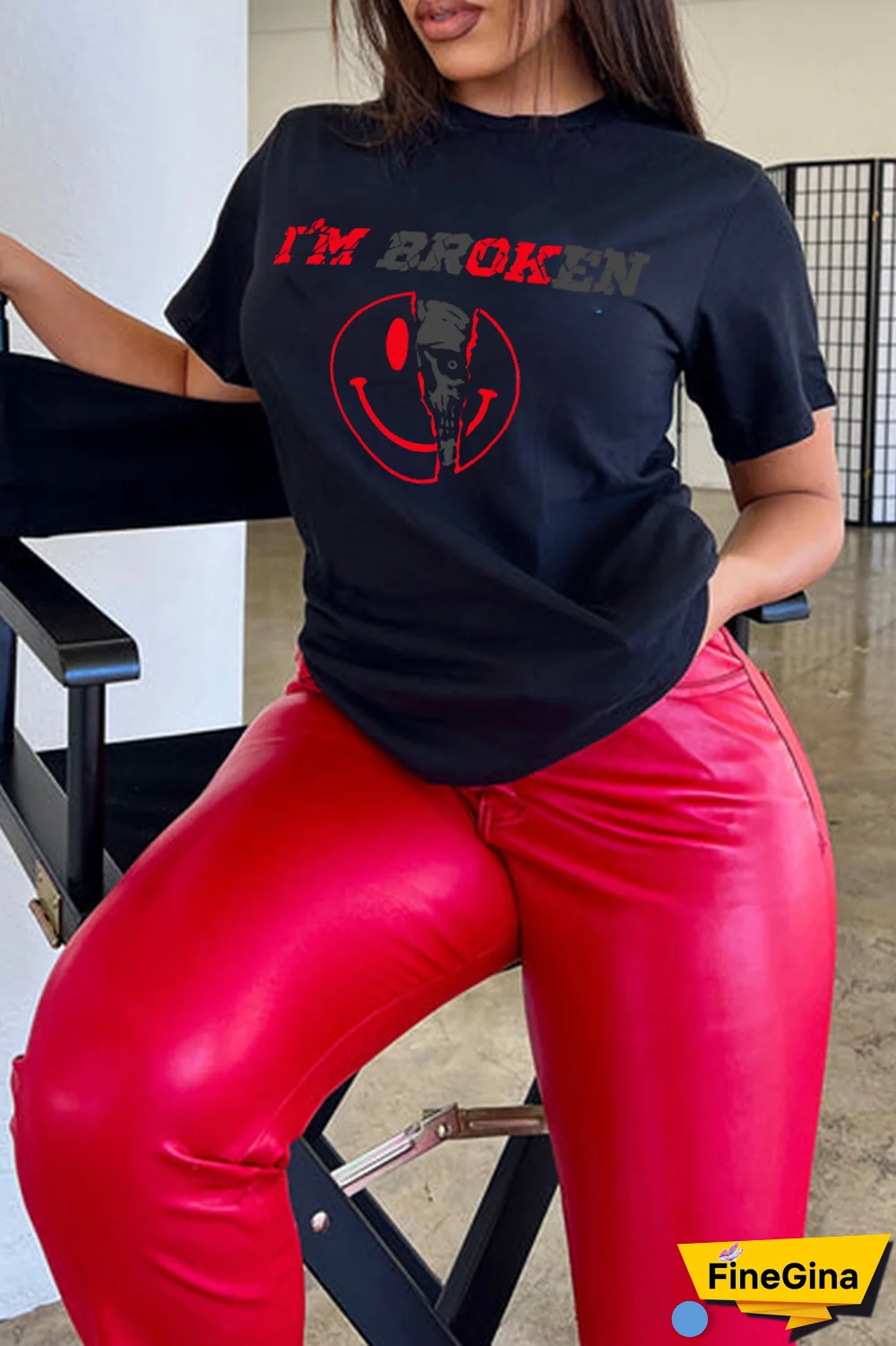 Black Casual Street Print Patchwork O Neck T-Shirts