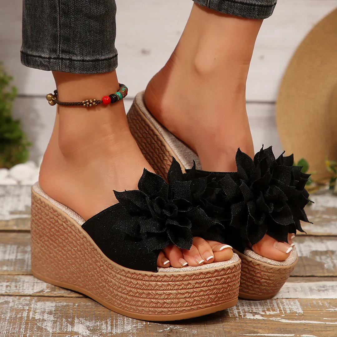 Breakj Breakj New Thick-Soled Slippers Women's Shoes Large-Size One-Size-Type Flower Waterproof Table Thick-Soled Slippers