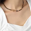 Natural Black Agate Stone Golden Necklace