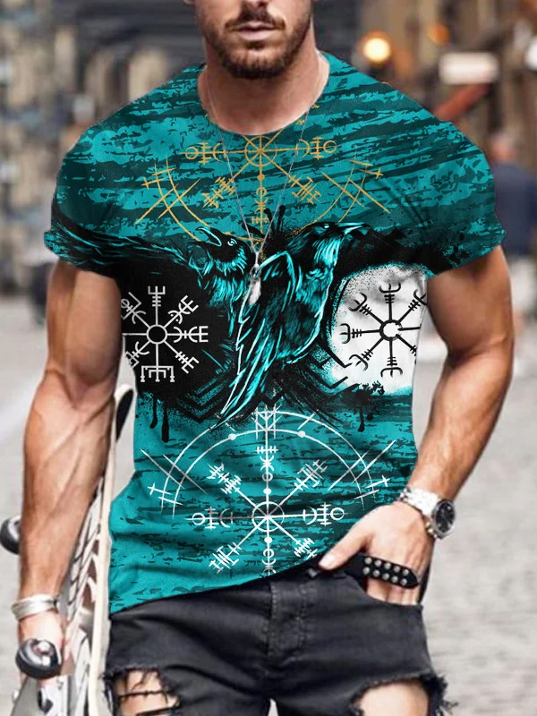 Broswear Men's Viking Vegvisir And Raven Round Neck T Shirt