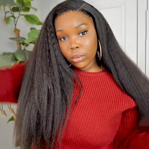 6X6 Invisible HD Lace Closure Wigs Kinky Straight 200% Density Lace Closure Wig Natural Color Wigs