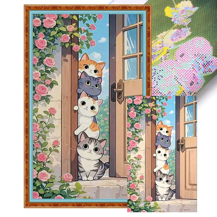 【Mona Lisa Brand-Cotton】Cat Stacking Game 52*83cm 11CT Stamped Canvas Cross Stitch gbfke