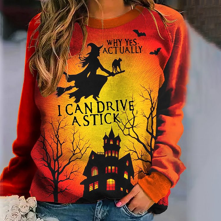 Crew Neck Halloween Witch T-Shirt