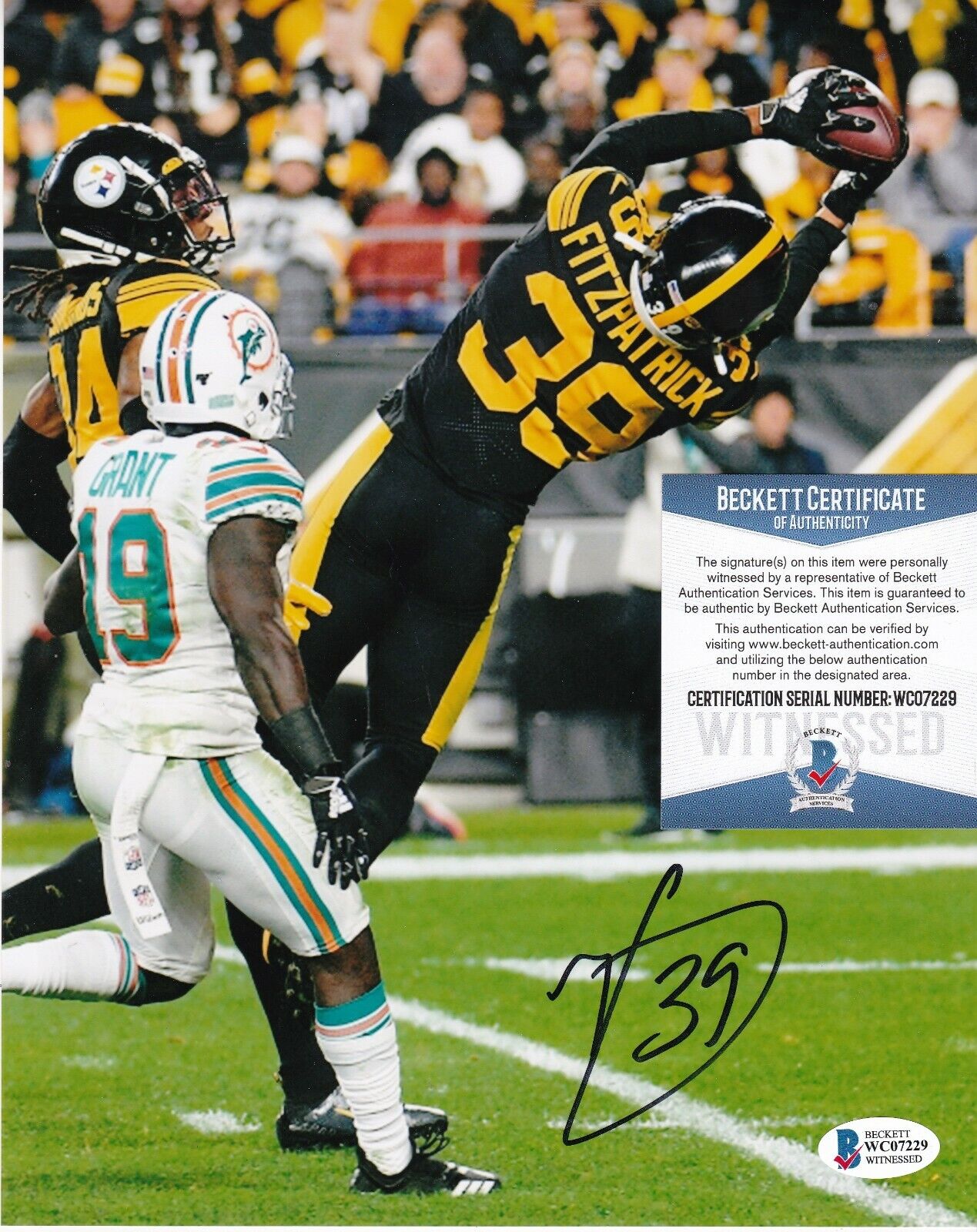 MINKAH FITZPATRICK PITTSBURGH STEELERS BECKETT AUTHENTICATED ACTION SIGNED 8X10