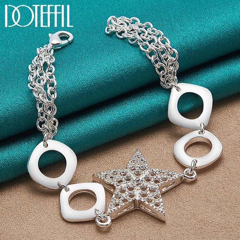 925 Sterling Silver Hollow Star Bracelet Many Chain For Women Jewelry