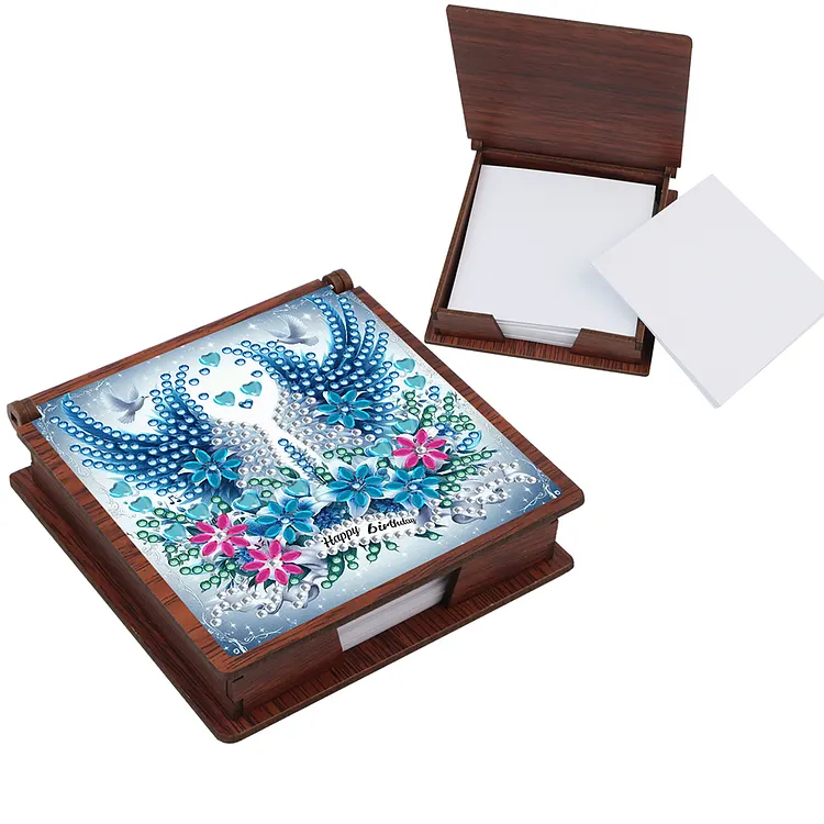 Boîte à Notes En Bois Avec Diamond Painting - 11x11 Cm, Motif Bouquets Violets - Loisir Créatif Anti-stress, 160 Feuilles - 10