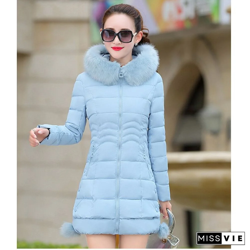 Faux Fur Parkas Women Down Jacket Womens Parkas Thicken Outerwear Hooded Winter Coat Female Jacket Cotton Padded