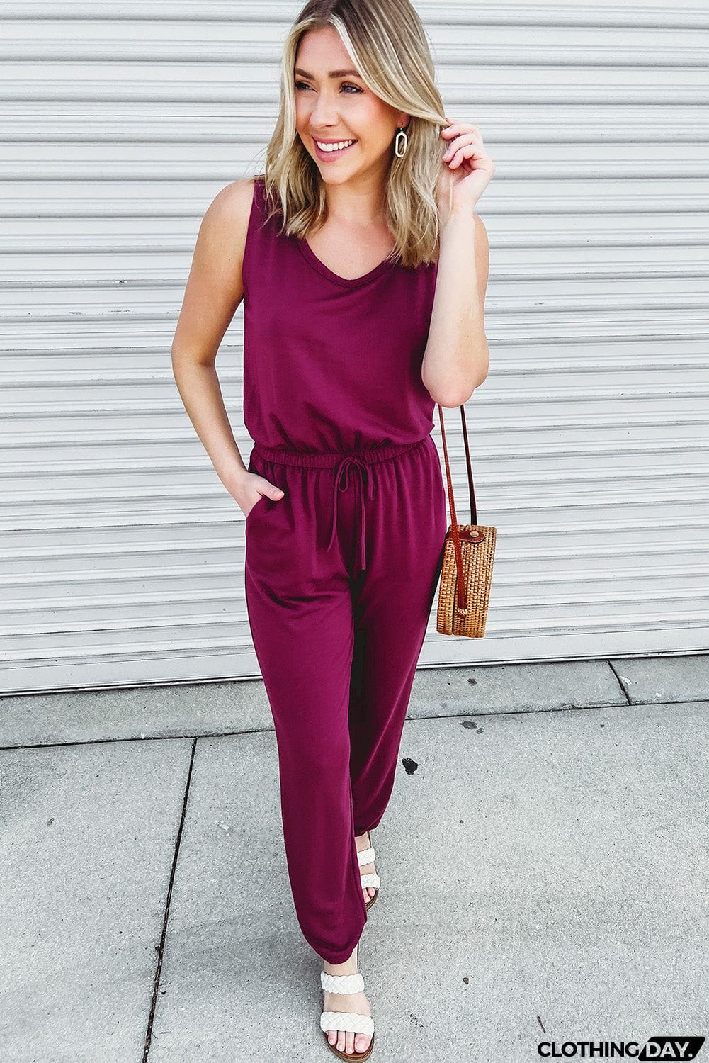 Elastic Drawstring Waist Jumpsuit and Duster Set