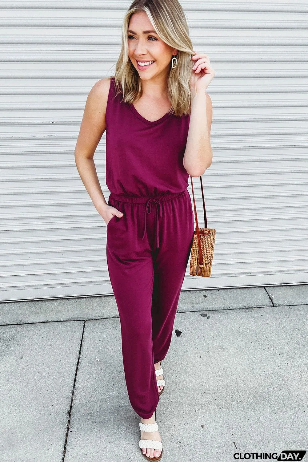 Elastic Drawstring Waist Jumpsuit and Duster Set