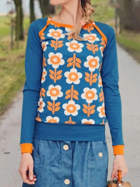 Casual Long Sleeve Floral-Print T-shirt