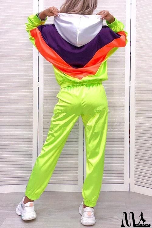 MidiSono - Color Block Zipper Hoodie Pants Set