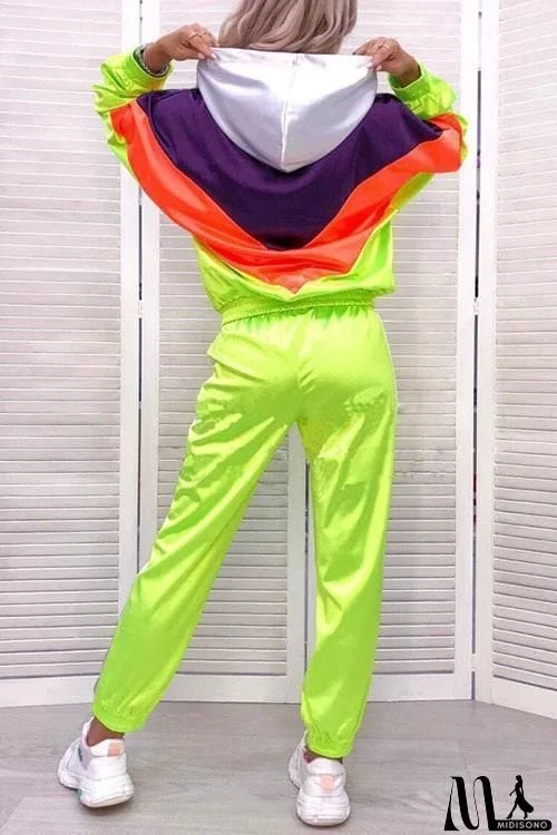 MidiSono - Color Block Zipper Hoodie Pants Set