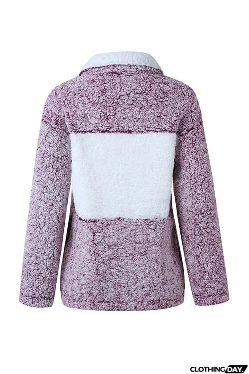 Pockets Zipper Fuzzy Hoodie