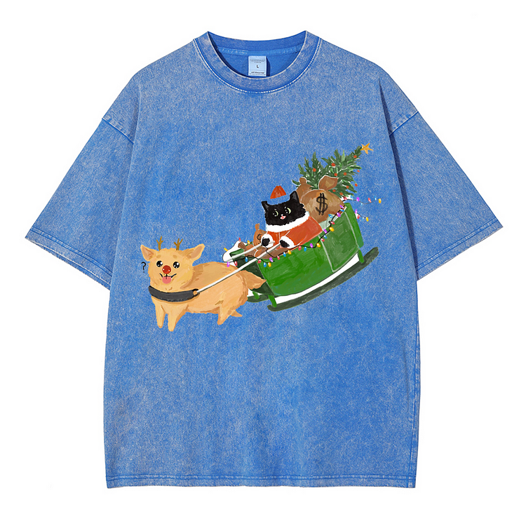 Cat Christmas Lights Men's washed T-shirt