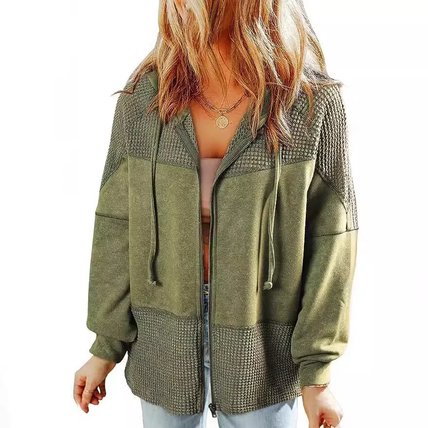 Nigikala Nigikala Color Hooded Jacket Woman Autumn New Retro Water Wash Long-Sleeved Topess Woman