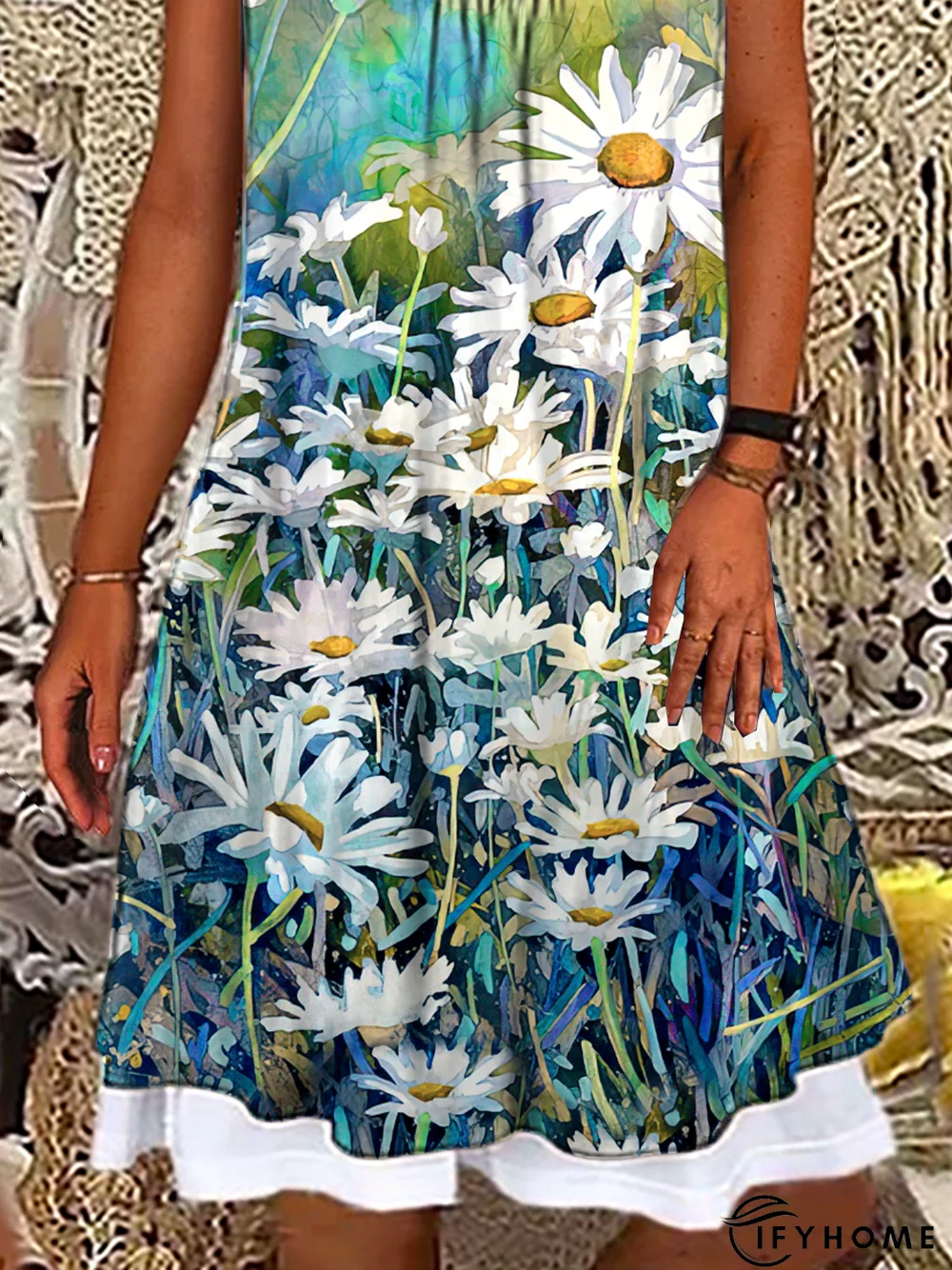 Holiday Crew Neck Floral Vintage Knitting Dress | IFYHOME