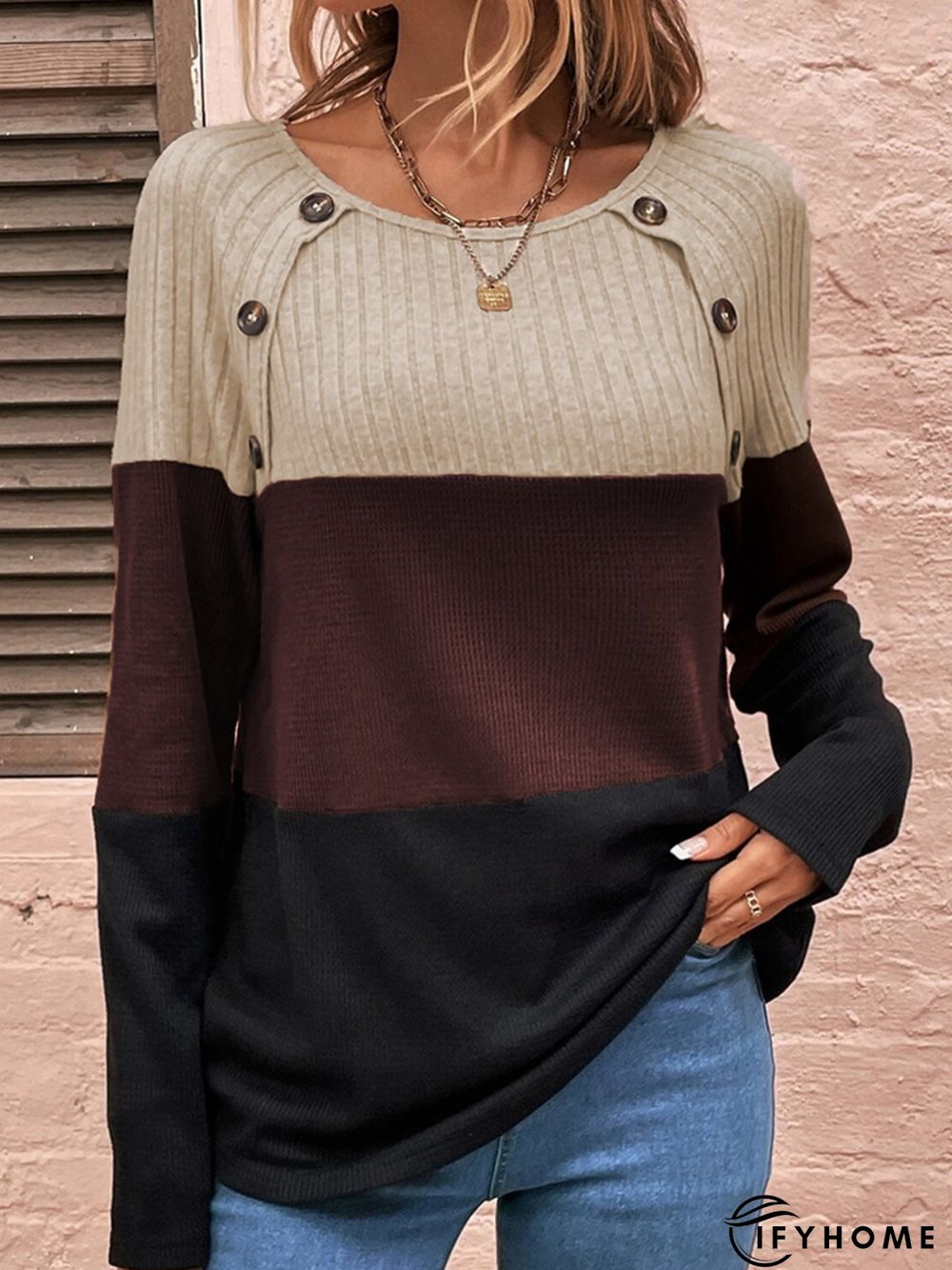 Split Joint Loose Casual Crew Neck Top | IFYHOME