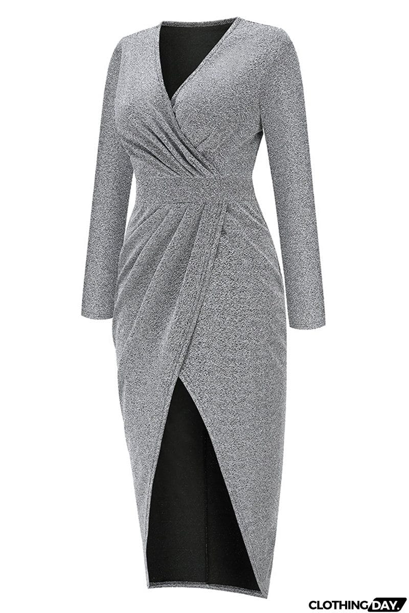 Sweet Elegant Solid Bronzing Sequins V Neck One Step Skirt Dresses(3 Colors)