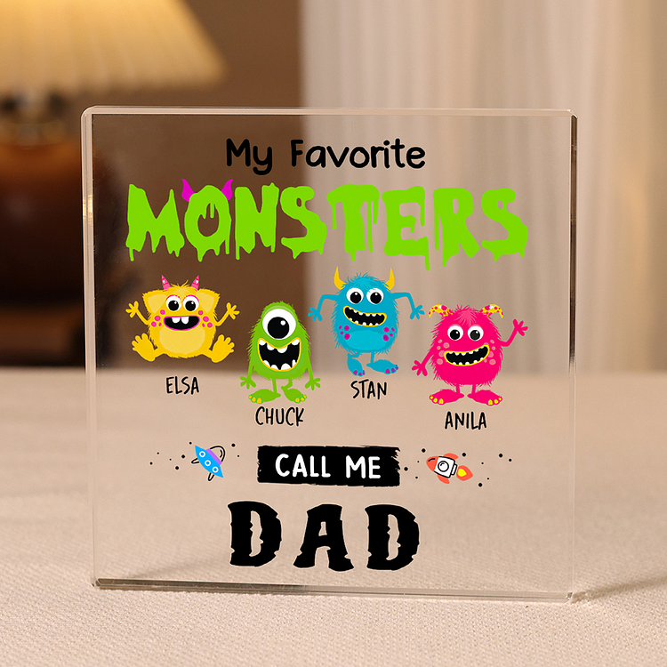 4 Names - Personalized Monster and Shit Style Custom Name Acrylic Ornament Father's Day Gift for Dad